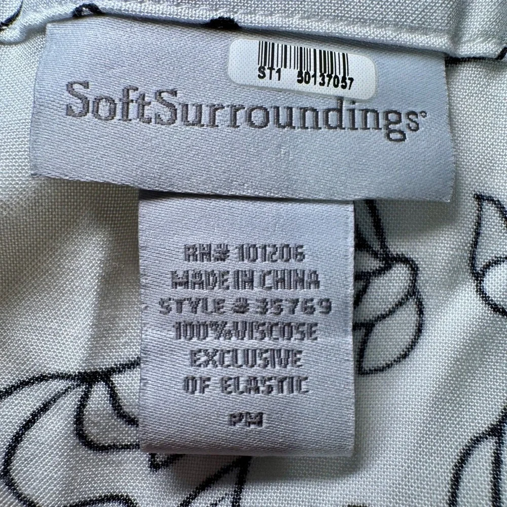 Soft Surroundings‎ White Black Floral Line Art Maxi Skirt Viscose PM 35769